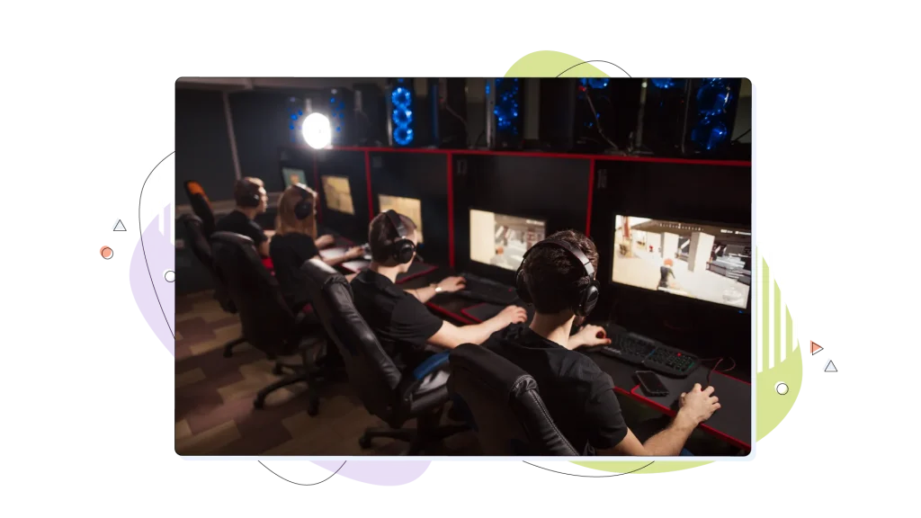 Gamers playing in a big gaming arena.