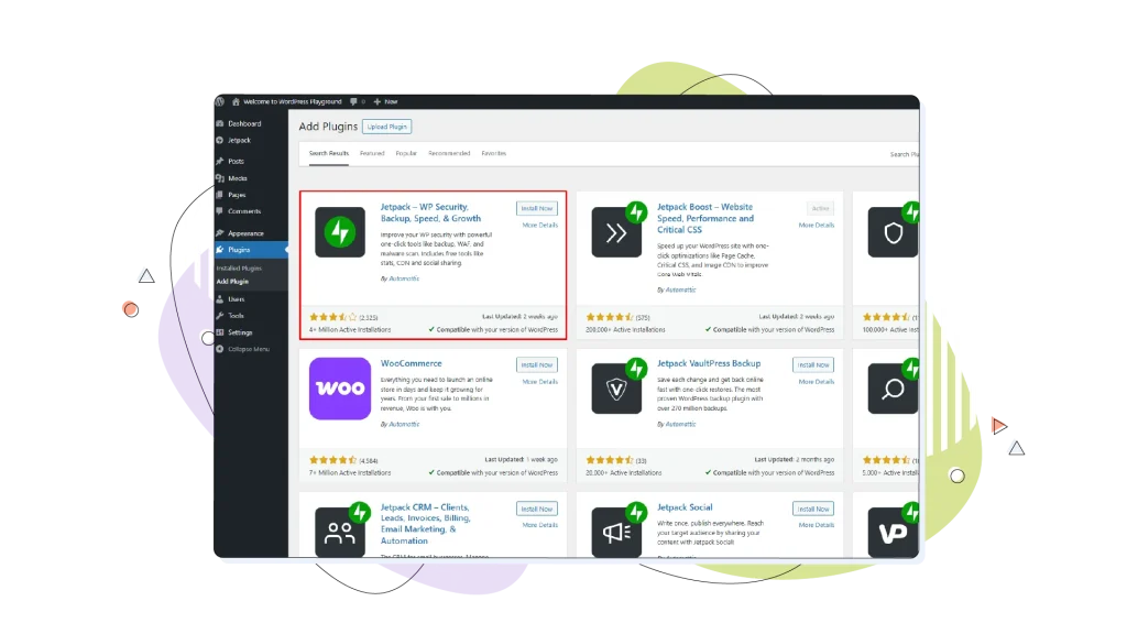 Jetpack plugin on WordPress Plugin menu.