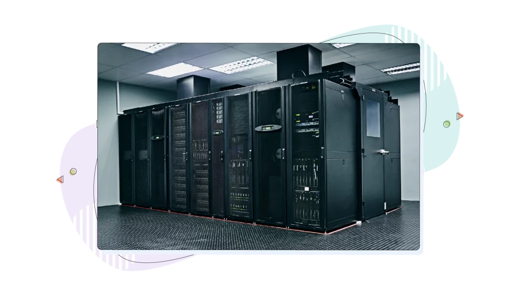 A server rack system in a server room.