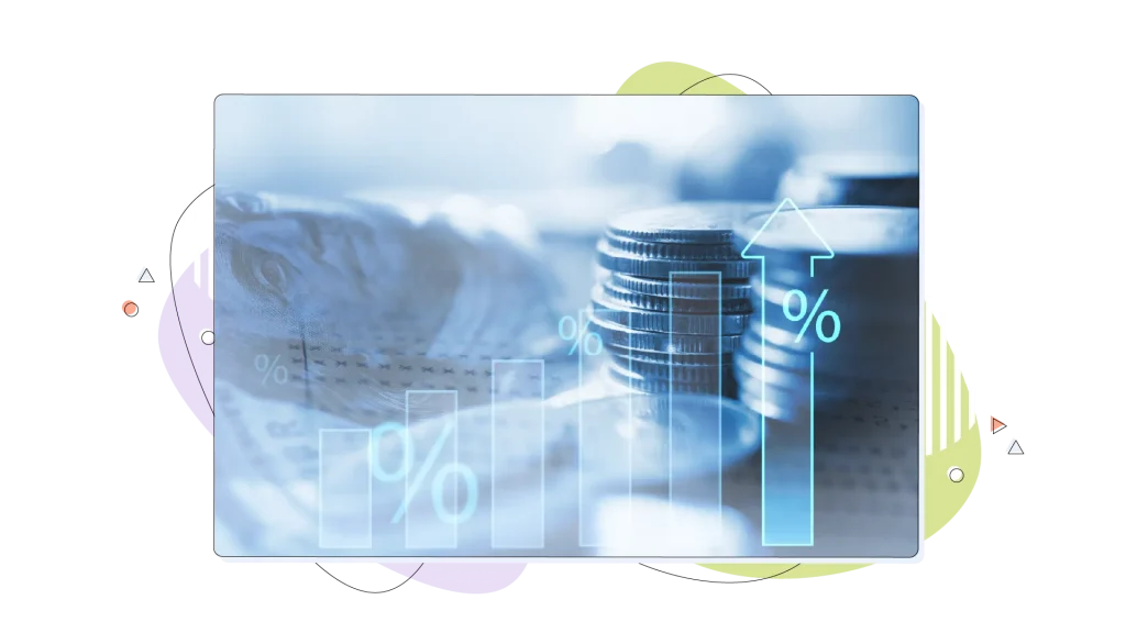 Coins with upwards trajectory. 