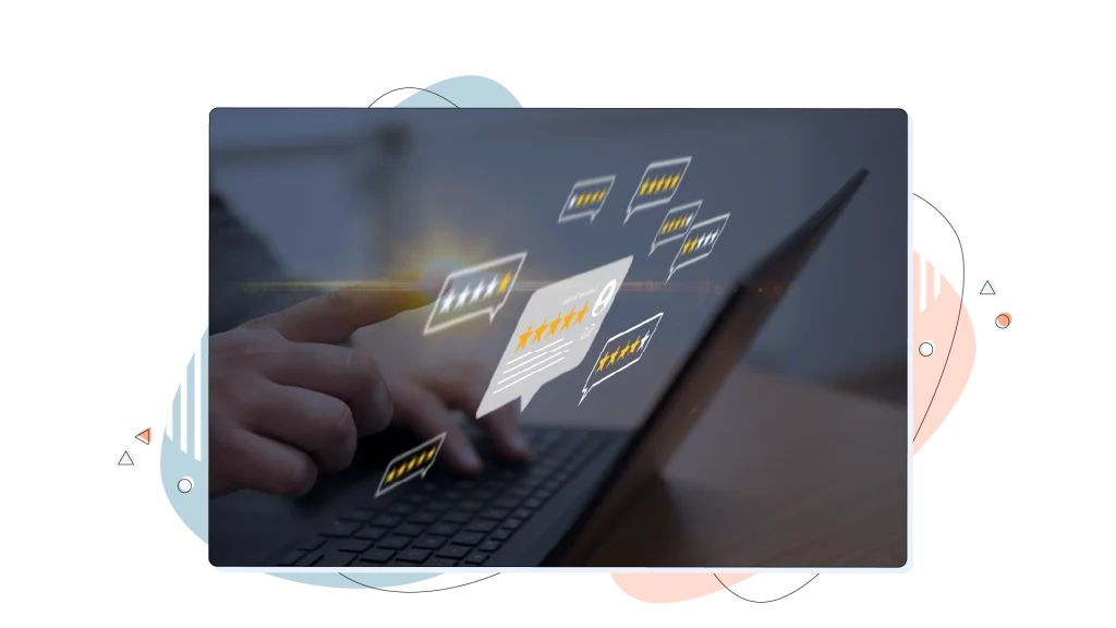 Floating review stars for a product online.