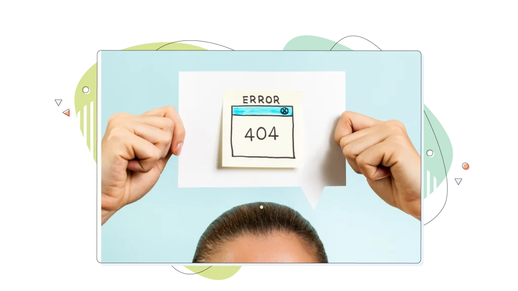 Error 404 written on a cardboard being held over a persons head.