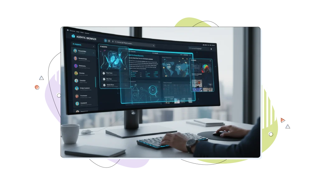 Computer running an agentic browser in the office.
