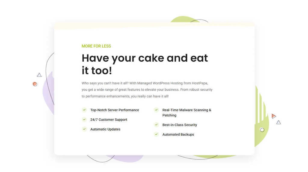 Some of Managed WordPress Hosting specs in HostPapa's website.