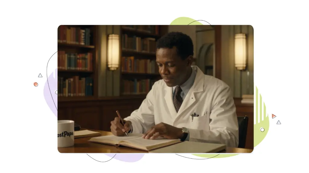 Optimize website content for SEO in 2026: Scientist in a library taking research notes on search intent.