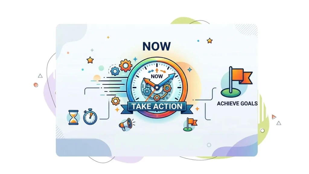Take Action image painted below a clock