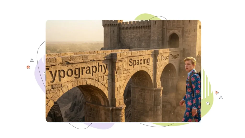 A young man standing on a ledge, observing a large stone bridge, reflecting on usability best practices.