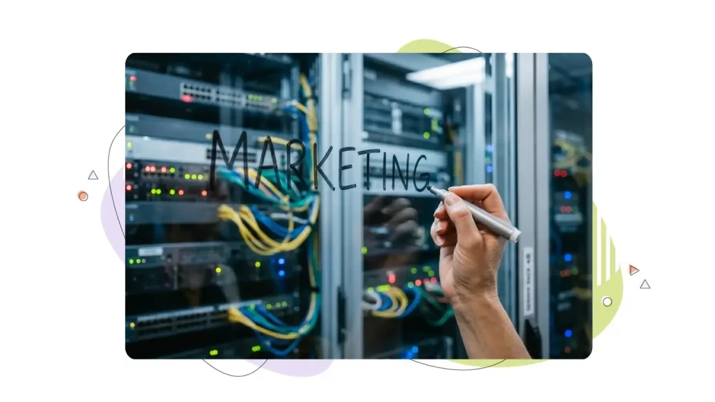 Marketing written on a glass door of a server room.