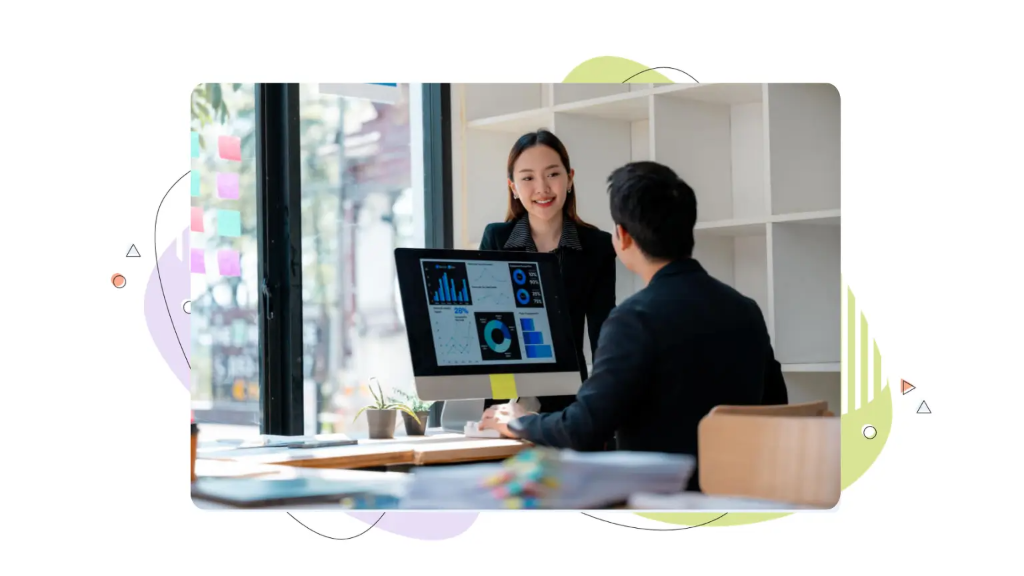 Two office workers discuss the data security definition and what data security means for protecting their company’s information.