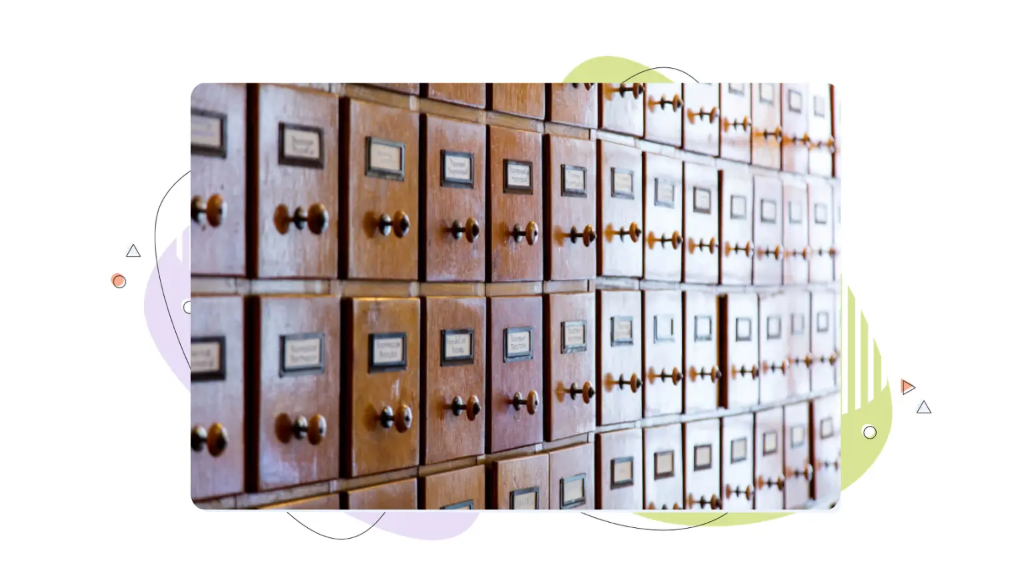 Row of hundreds of small wooden file drawers, representing organized records and illustrating what data security means when protecting stored information.