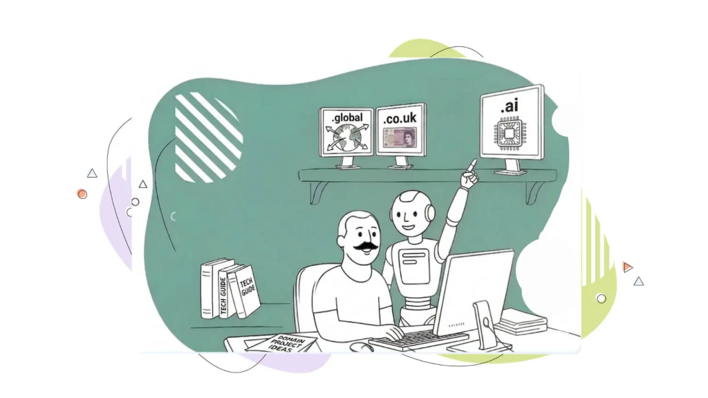 A man and his robot try to decide which domain they would like to buy and discuss its domain worth.