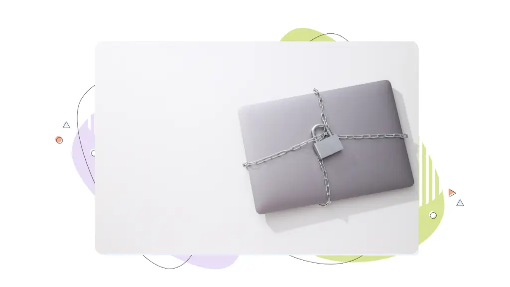A silver laptop has been locked closed with a steel chain and a padlock, symbolizing the security and value of premium domains.