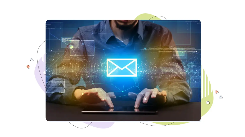An image showing how to write a professional email, with someone sending a message on a tablet computer.