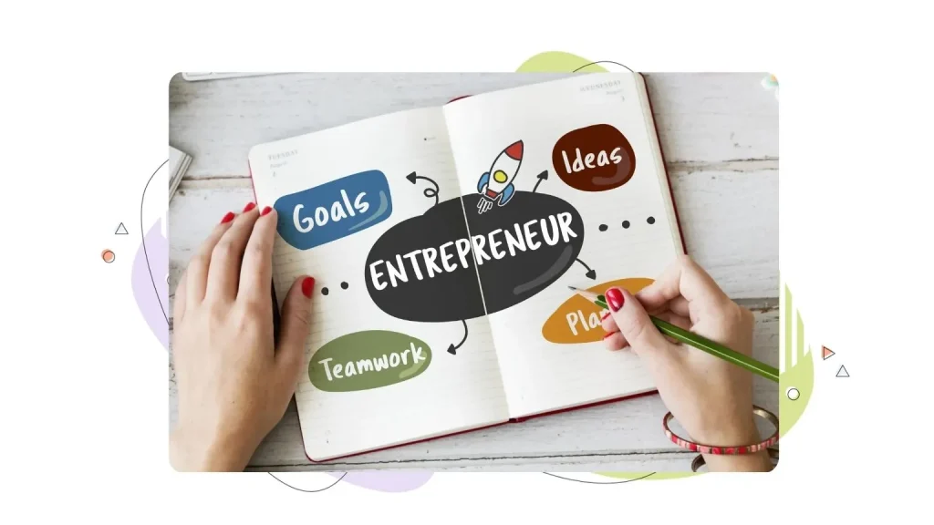 Entrepreneur plan with goals, ideas, teamwork and plan written on a notebook.
