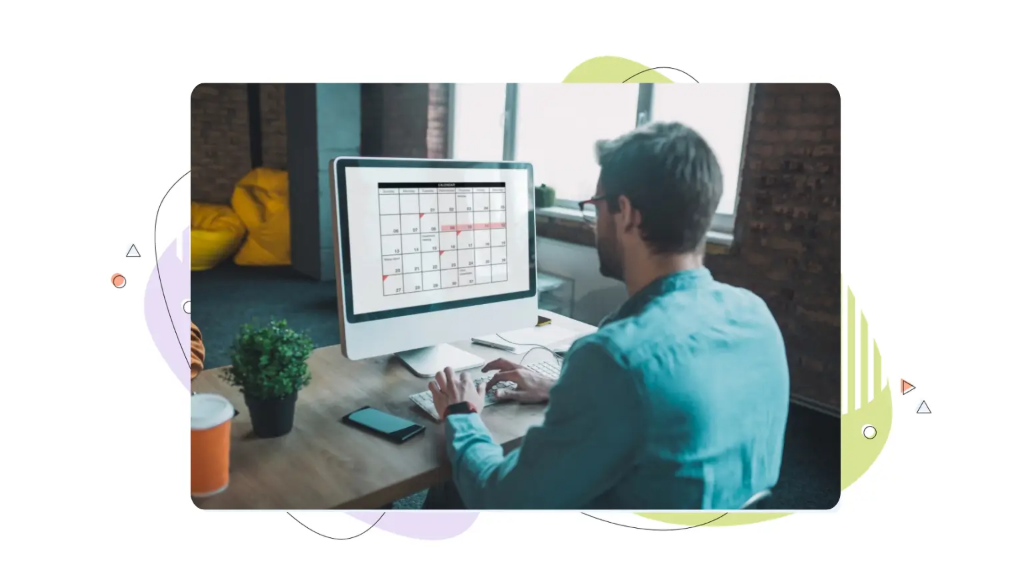 Person working on a computer showing a calendar schedule, representing an owner managing a VPS hosting for small business environment.