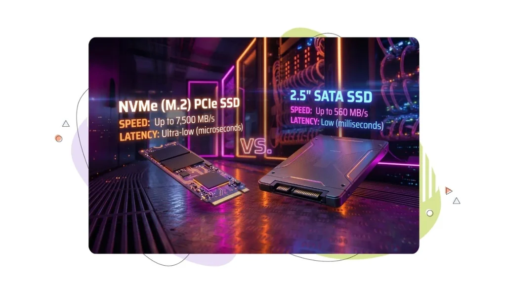 SSD speed comparing an NVMe and SATA SSD hosting