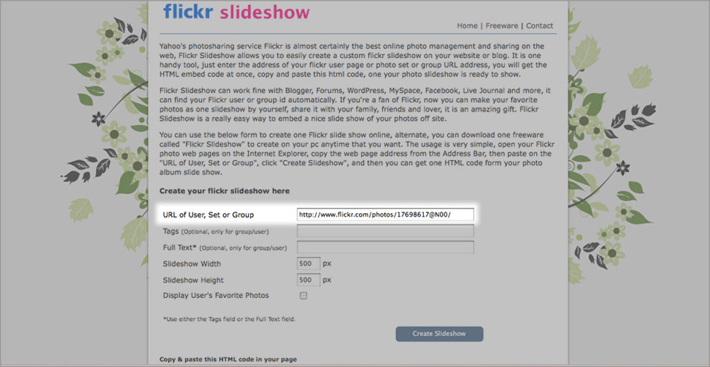 Flicr Slideshow add URL