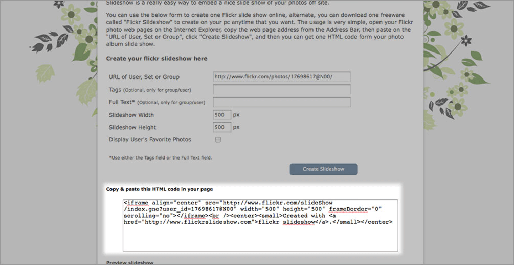 Flickr slideshow copy paste HTML