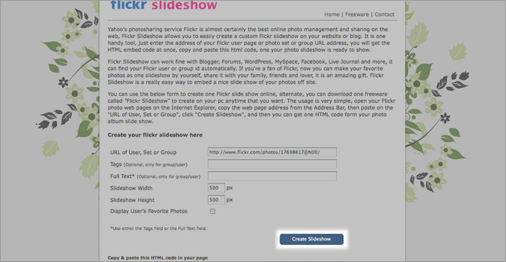 Flickr Create Slideshow