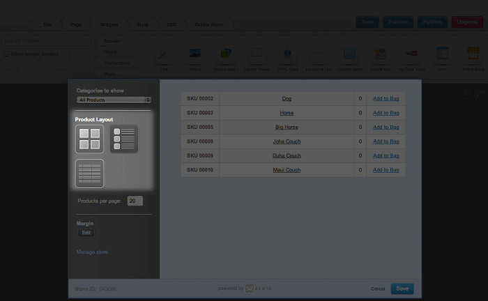 Online Store: Categories and multiple stores - product layout