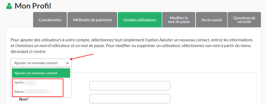 Sélectionnez l'utilisateur que vous souhaitez modifier ou supprimer.