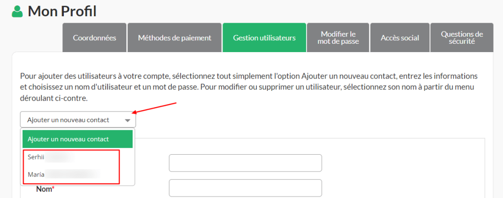 Sélectionnez l'utilisateur que vous souhaitez modifier ou supprimer. 