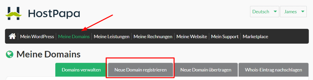 Klicken Sie auf Neue Domain registrieren