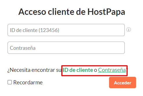 Si has olvidado tu ID de cliente o tu contraseña, haz clic en el link correspondiente debajo de los campos de información.
