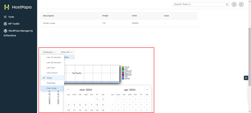 Select a timeframe to see your resource usage history