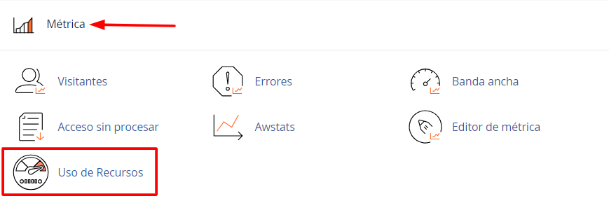 Clic en Uso de Recursos en cPanel
