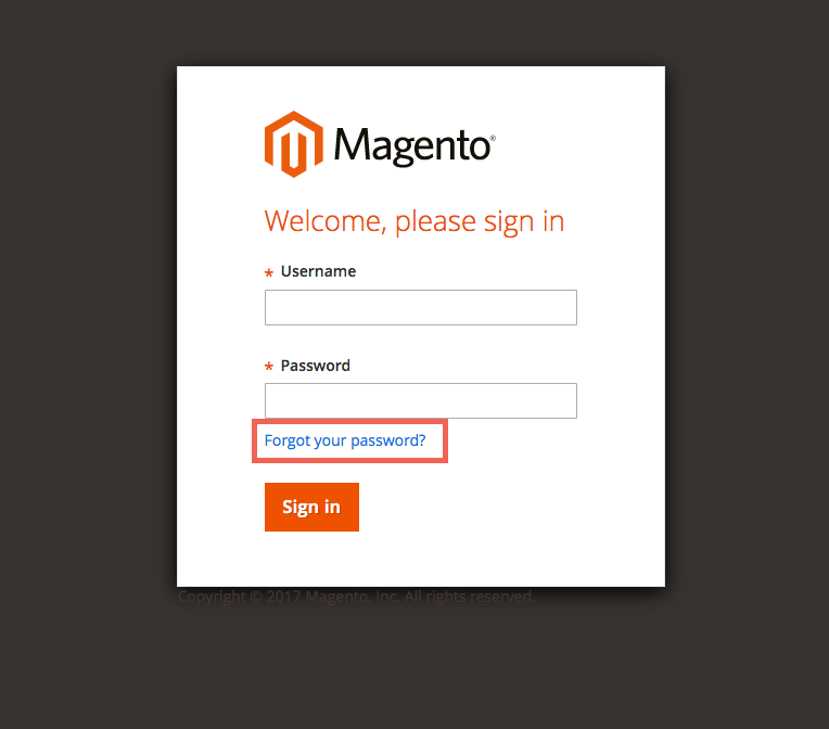 Magento administration login page