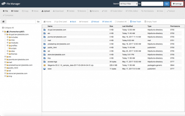 cPanel File Manager Settings