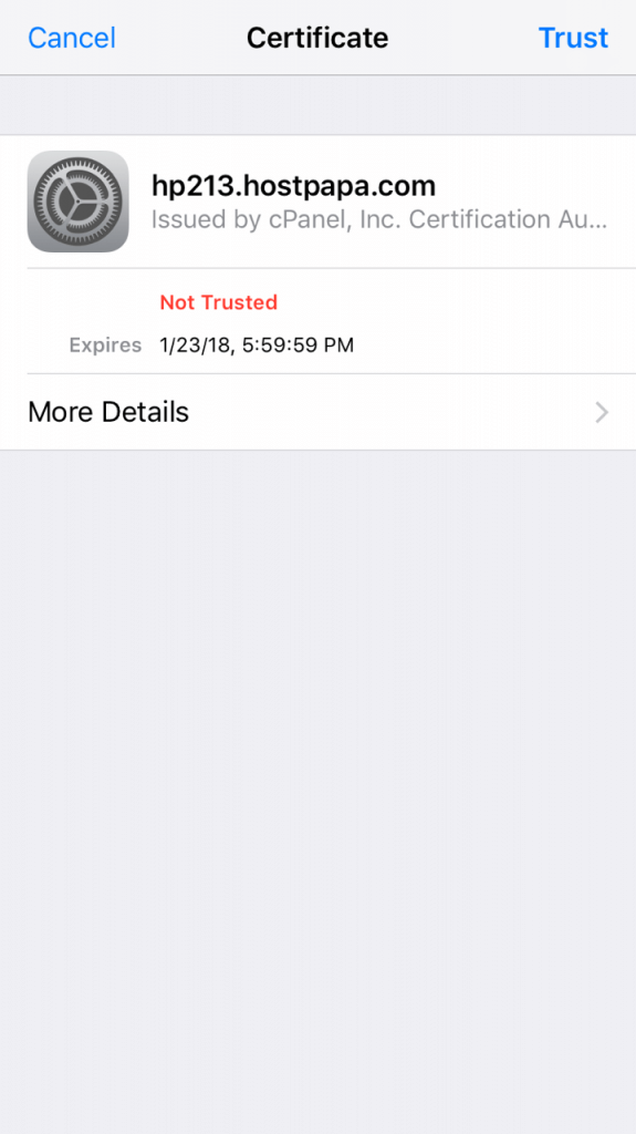 Fixing the “Cannot verify server identity” notice in iOS Mail App