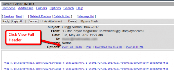 Screenshot of the Squirrelmail email interface