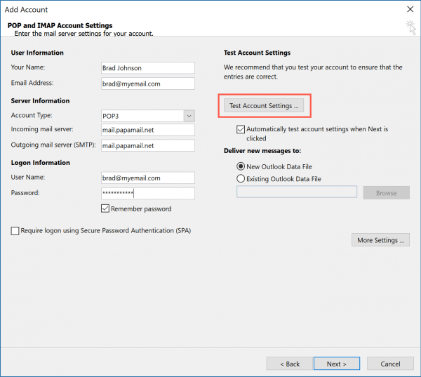 How to manually set up POP3 or IMAP email accounts in Outlook