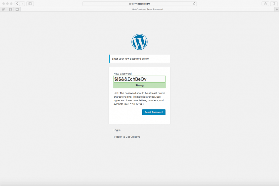 Creating a new WordPress password