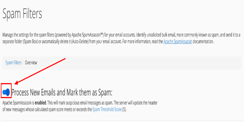 The process new emails and mark them as spam option in spam filters.