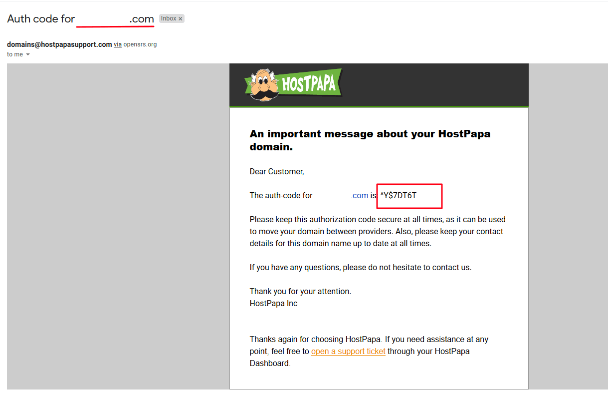 Domain transfer request with HostPapa