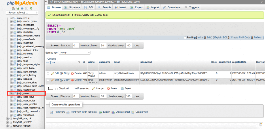 Another screenshot of the phpMyAdmin sidebar.