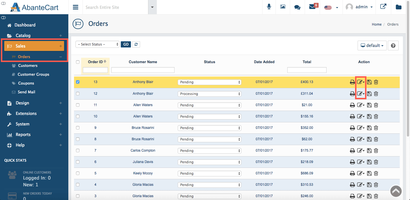How to view order details in AbanteCart - HostPapa