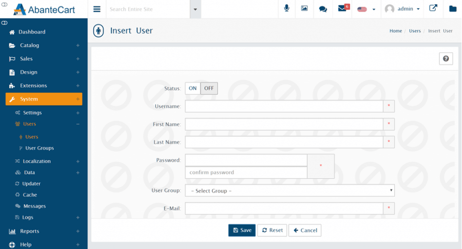 Insert user page