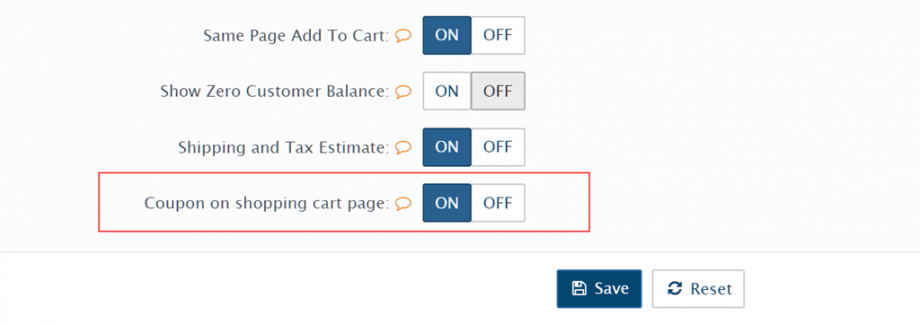 Disable coupon setting