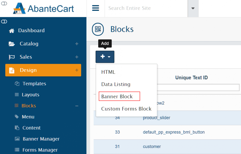 Banner block menu