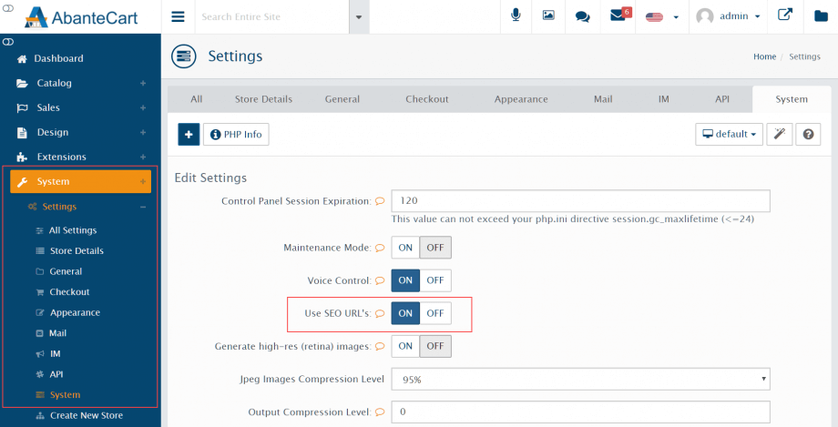 SEO URLs setting