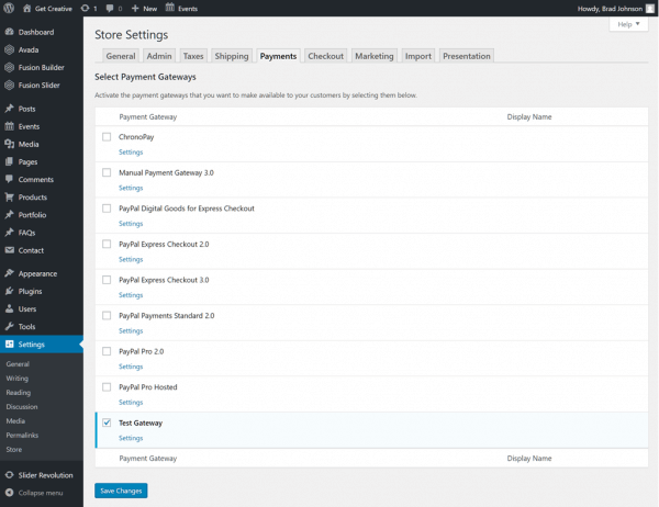 Payment tab