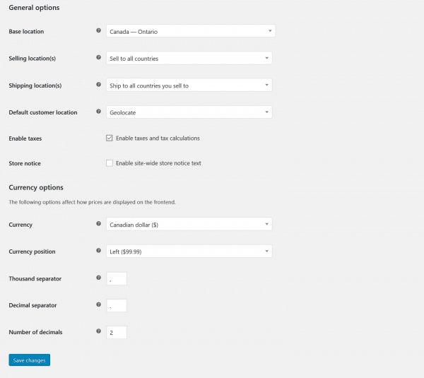 General store settings