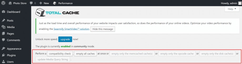 Cache management shortcuts