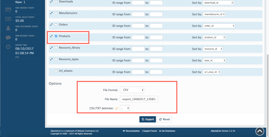 File formatting options