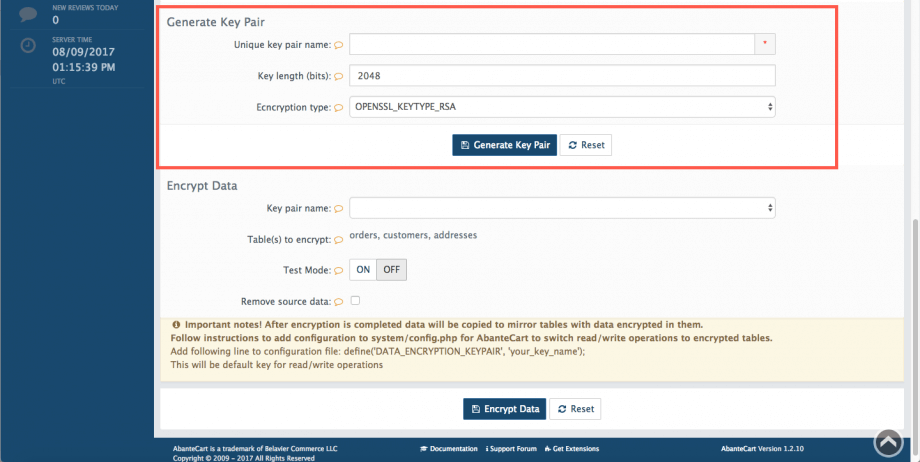 Generate key pair