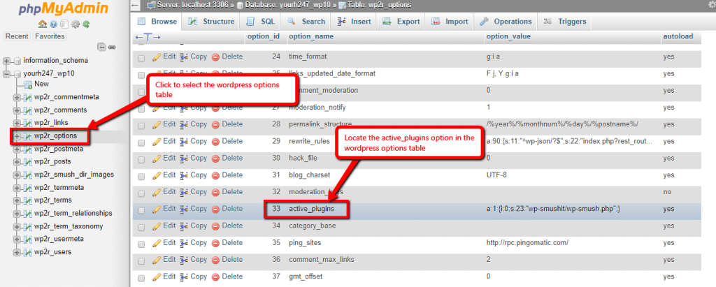 How to disable WordPress plugins directly from database